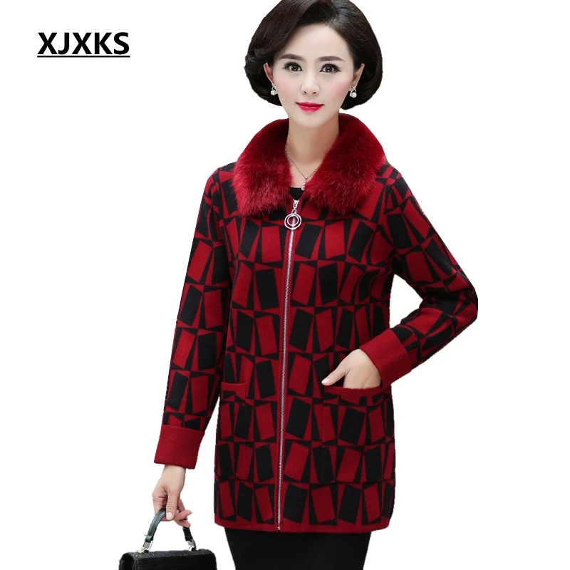 

XJXKS Artificial Fur Collar New 2019 Wool Coats Women Winter Woolen Coats Fashion Warm Long Coat Wool Jackets Overcoats