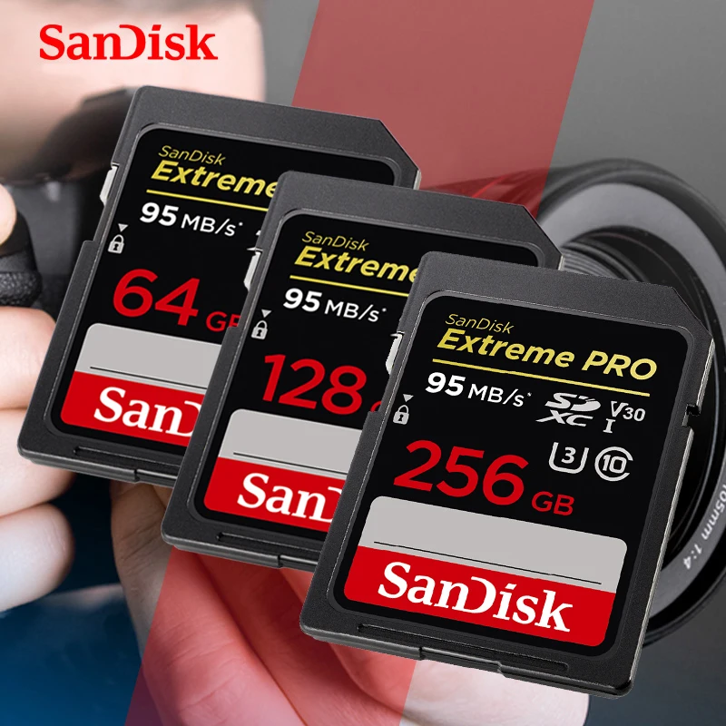 Дешевый Карта памяти SanDisk Extreme Pro SDHC SDXC SD карты до 95 МБ с. 16 GB 32 ГБ, 64 ГБ и 128 ГБ 256 GB Class10 U3 UHS I 4 K для DSLR Камера