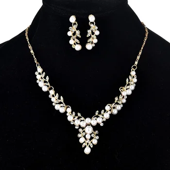 

Clavicle Short Chain Necklace Earrings Set Crystal Rhinestone Leaf Branch Bridal Wedding Party Dress Accessories
