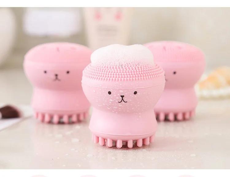 60pcs/lot Double-headed Multi Silicone Jellyfish Facial Brush Soft Baby Octopus Brush Cleanser Mini Skin Care Tools HA521