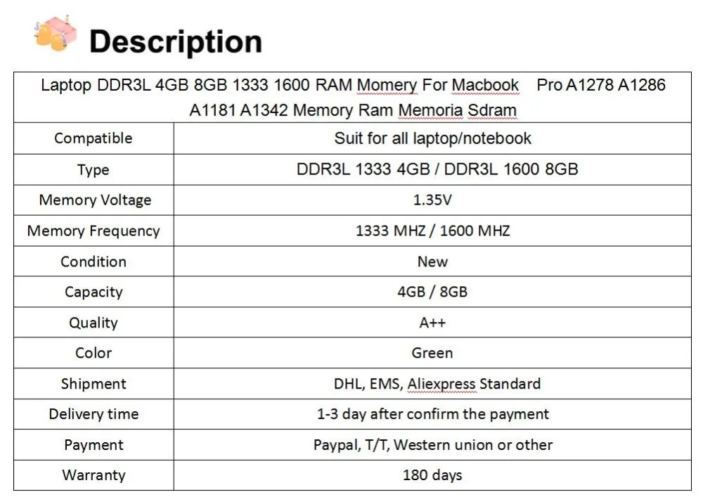 A1278 A1286 A1181 A1342 оперативная память 4 ГБ 8 ГБ 1333 1600 DDR3L оперативная память для Macbook Pro Memoria sdraemory оперативная память Sd ram