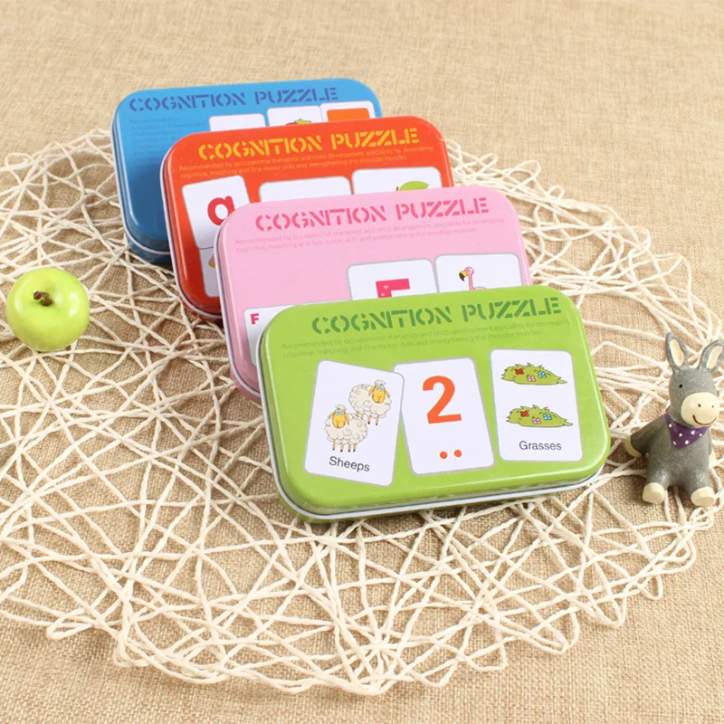 

Baby puzzle Toys Iron-box Puzzle Card Learning Chinese English Fruit Animal Traffic Educational Montessori kindergarten supplies