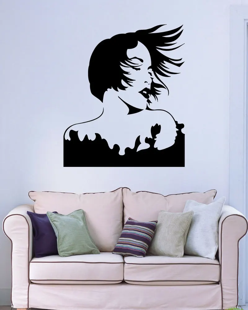 

Wall vinyl sticker applique beautiful sexy woman movie star hair salon, home living room, girl room decoration wall sticker NH16