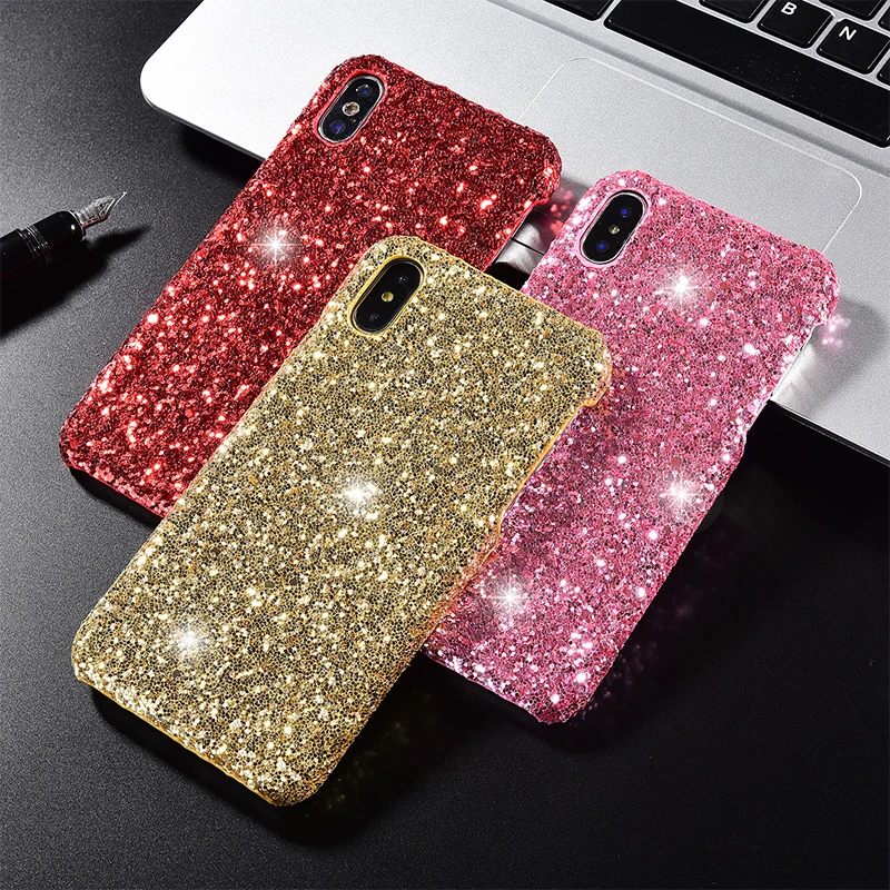 Luxury Bling Glitter Mobile Phone Case For Iphone X Xs Max Xr 10 8 7 6 6s Plus Pink Gold Black Silver Red Girl Iphon Cover Coque Phone Case Covers Aliexpress