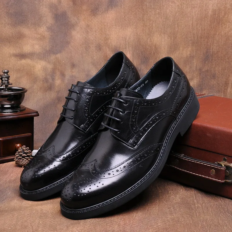 PJCMG/мужские оксфорды высокого качества; стильные туфли из натуральной кожи с перфорацией типа «броги»; цвет коричневый, черный; мужская обувь на плоской подошве в деловом стиле