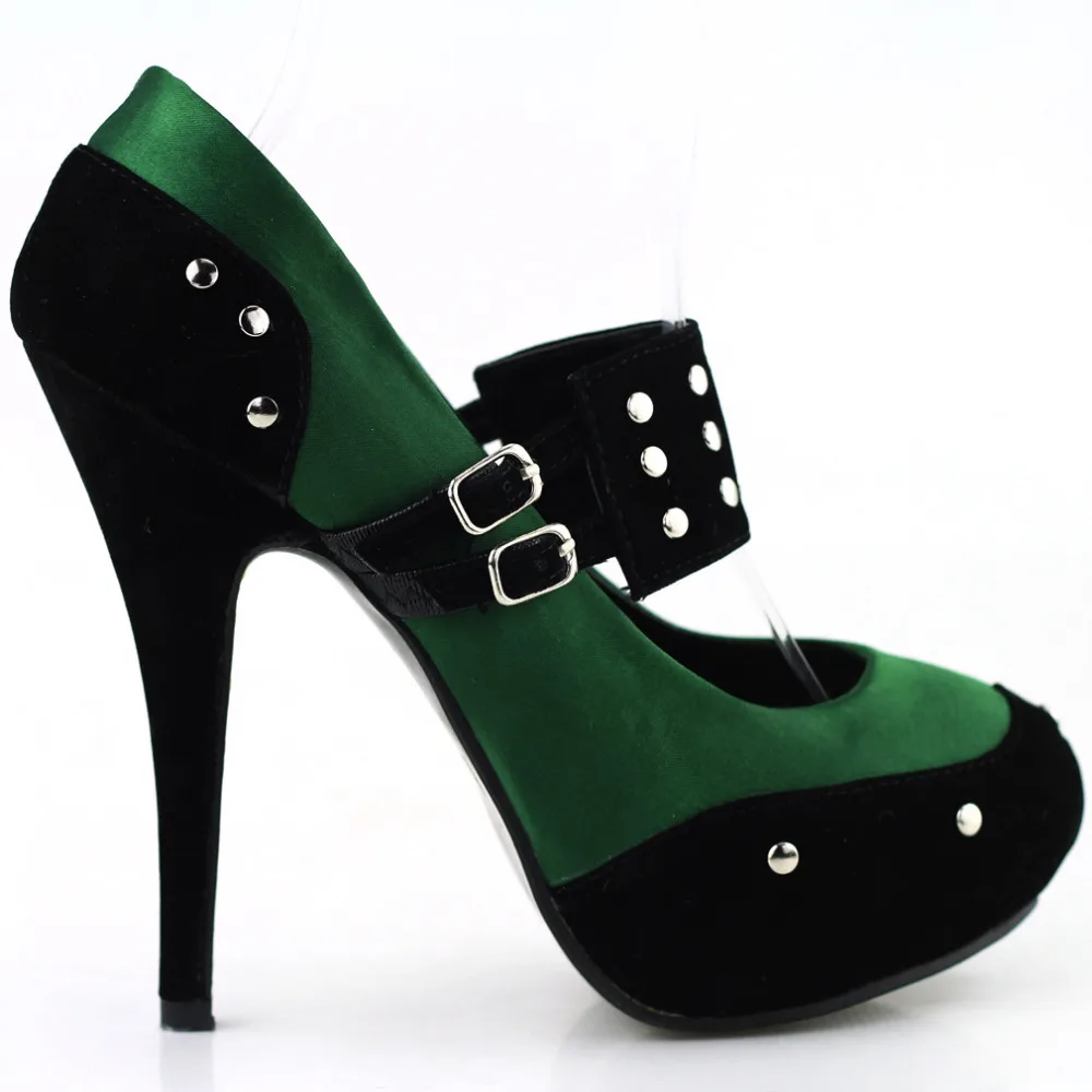 LF30438 Ladies Satin Black Suede Ankle Strap Stud Buckle Platform EVE Shoes
