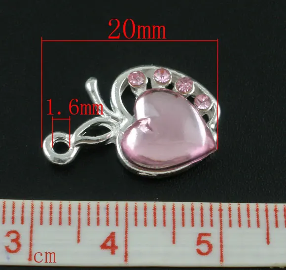 DoreenBeads Акрил + сплав Очаровательные Подвески яблоко розовый серебряный цвет 20 0 мм