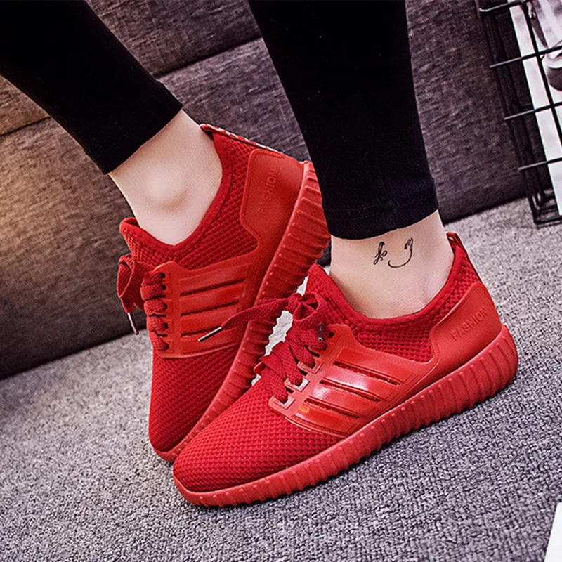 

Laamei 2018 New Arrival Women Casual Shoes Female Light Soft Shoes for Travel Women Outdoor Walking Shoes Black Red Sneaker