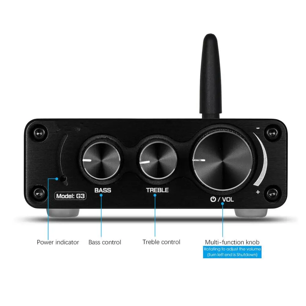 Mini Bluetooth 5.0 HiFi TPA3116 50W x2 Power Stereo Amplifier w// Power Adapter