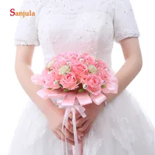 Искусственные Розовые розы свадебный букет новые свадебные аксессуары жемчуг Свадебная рука цветок Рамос повязка на голову novia WB04
