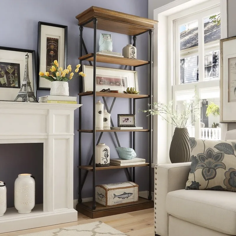 

American style loft retro iron art solid wood shelf bookshelf living room multi-storey floor shelf corner storage cabinet shelf