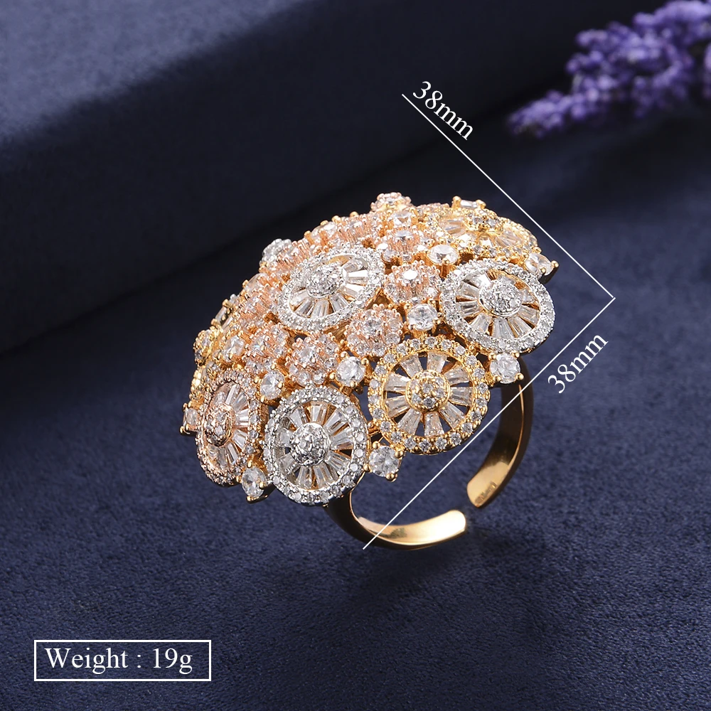 Missvikki Роскошные благородные Круглые Цветочные Регулируемые кольца на пальцы блестящий дизайн модные украшения для женщин Свадебные вечерние юбилей