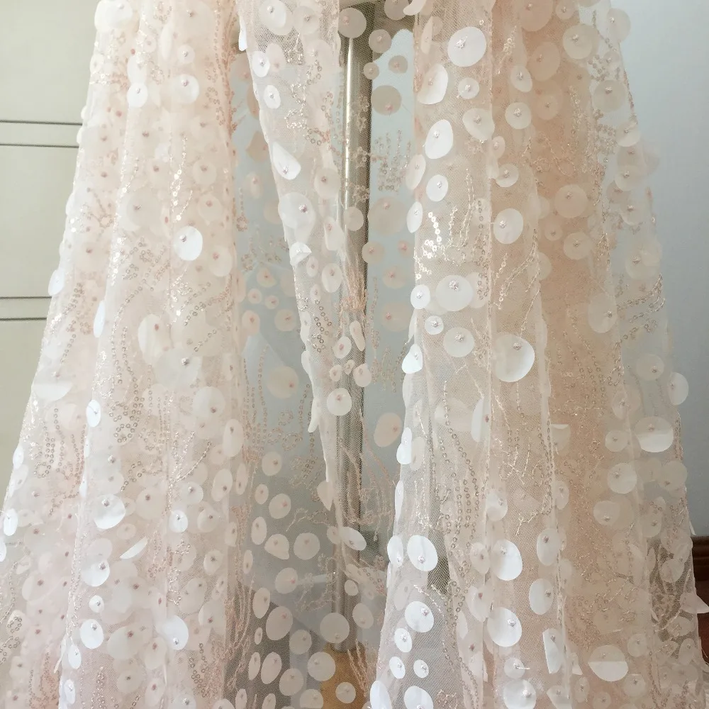 

1 Yard Exquisite Pink 3D Laser Cut Sequin Blossom Lace Fabric , 3D Flower Bridal Farbic Prom Dress Fabric Lace Yard