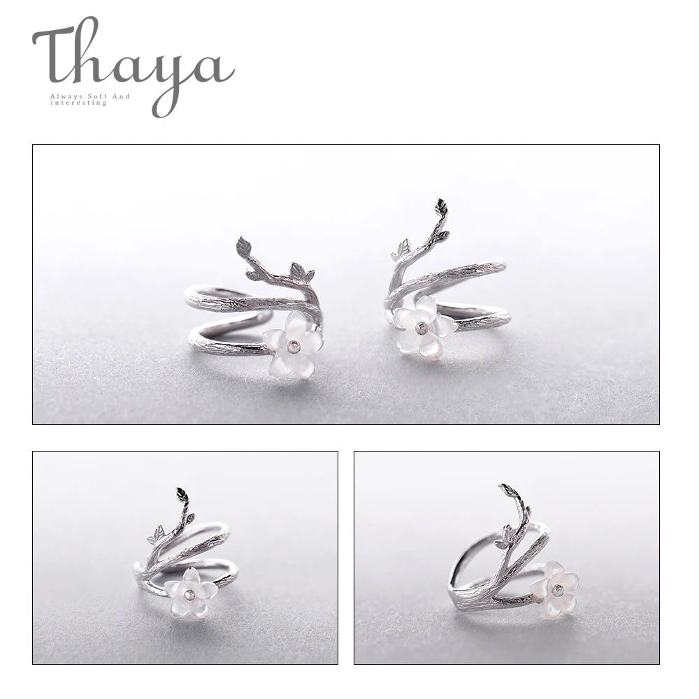 Thaya, белая вишня, 925 серебряные клипсы, цветочные круглые серьги-манжеты, без пирсинга для женщин, элегантные ювелирные изделия