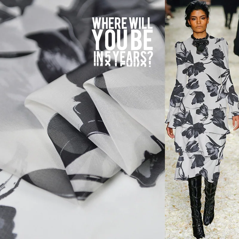 100 см* 140 см китайская живопись шелк шифон ткань марля Большие Черные Серые цветы