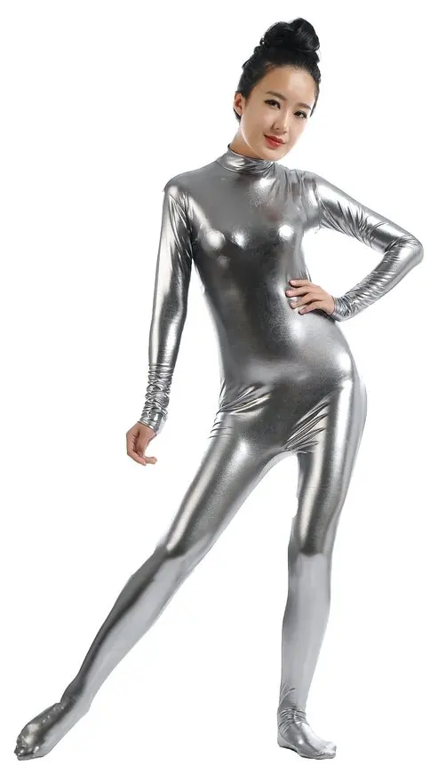 Knitted Metallic-Look Zipper - / Front Long Womens Catsuit Sleeves haul Sleeves Womens Front Long / Zipper Catsuit Metallic-Look - west side victoria