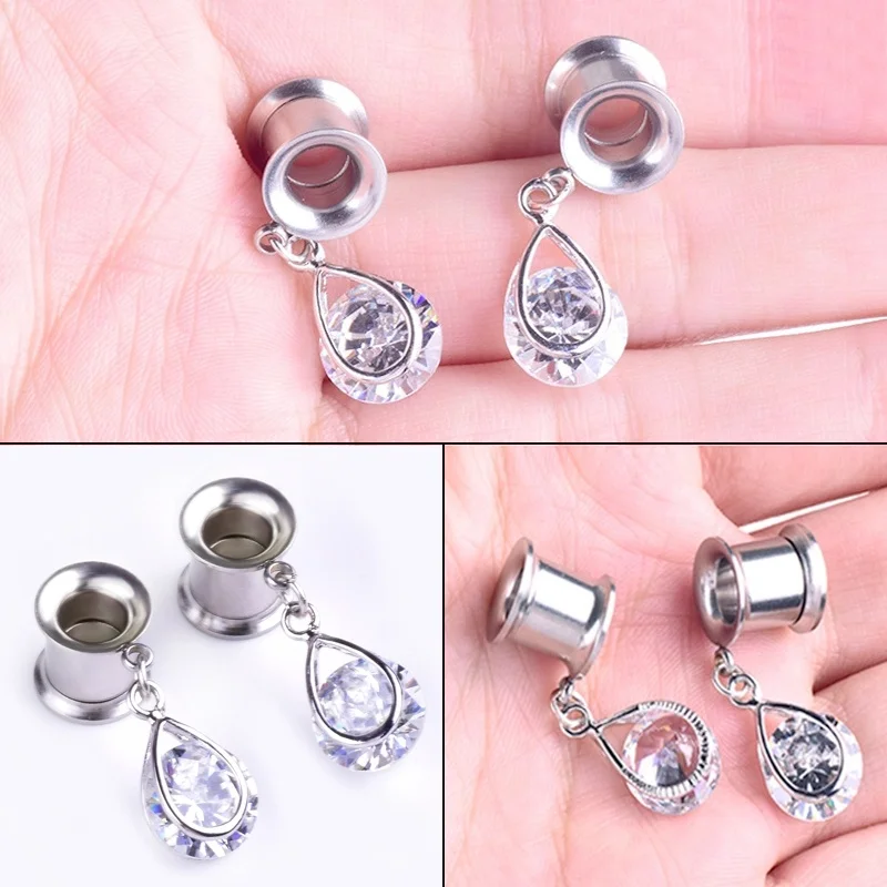 TBOSEN 6 PCS Stainless Steel Screw Ear Gauges Big Cubic Zirconia