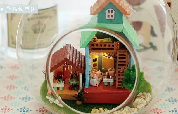 Самодельный стеклянный шар Деревянный Кукольный дом модель дома с подсветкой сборка игрушечный набор Бесплатная доставка