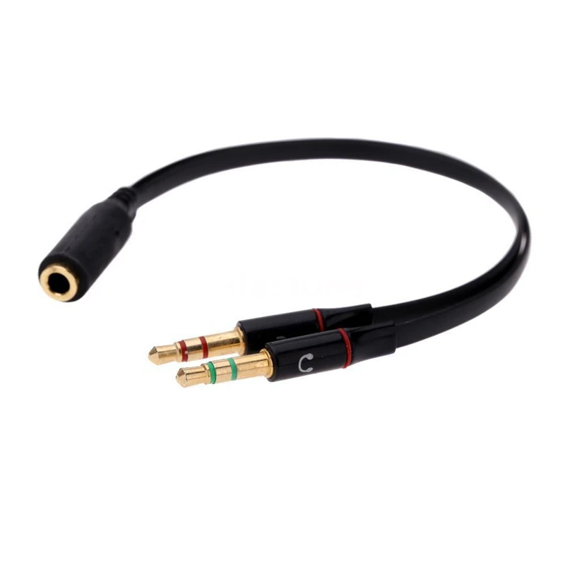 

FULL-Black 3.5mm Y Splitter 2 Jack Male to 1 Female Headphone Mic Audio Adapter DI3K