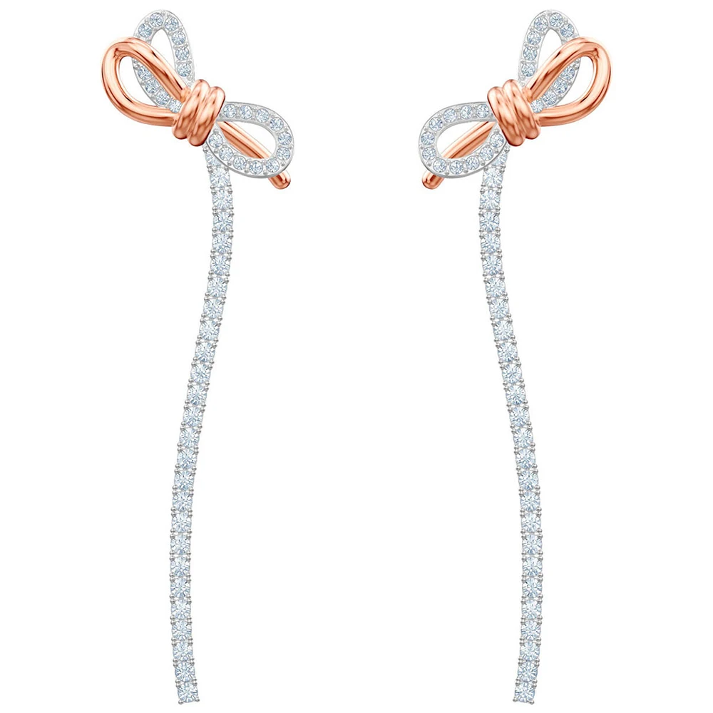 

Kristie Years 1:1 New High Quality Original Long Living Bow Two -tone Perforated Jewelry Mode Earring Send Girlfriend's Gift Of Love