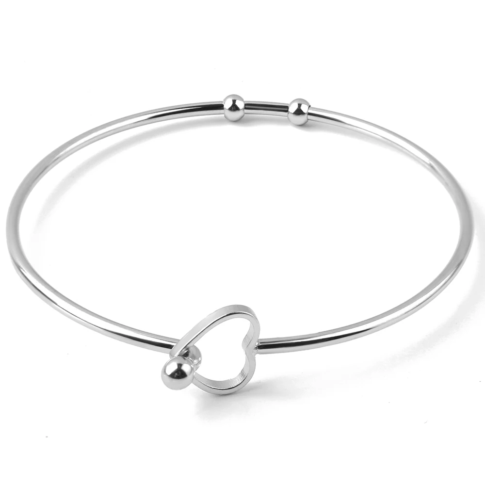 2pcs Heart Shaped Stainless Steel Clasp Cuff Bangle Bracelets Blanks ...