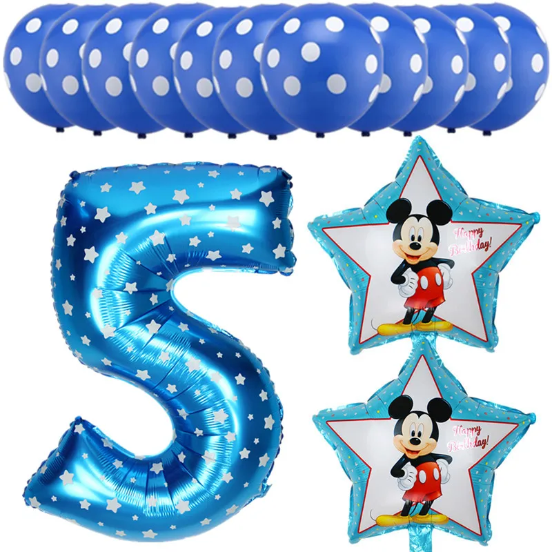 

13pcs Number 1 2 3 4 5 Mickey Minnie Heart Star Foil Balloons Set Helium Latex Globos Baby Shower Birthday Party Decor Supplies