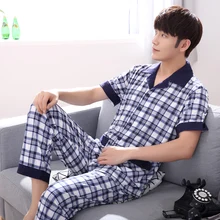 Для мужчин пижамы летние шорты рукавом хлопок мужской плед Lounge пижамы для девочек плюс размеры ночное L, XL, XXL 3XL