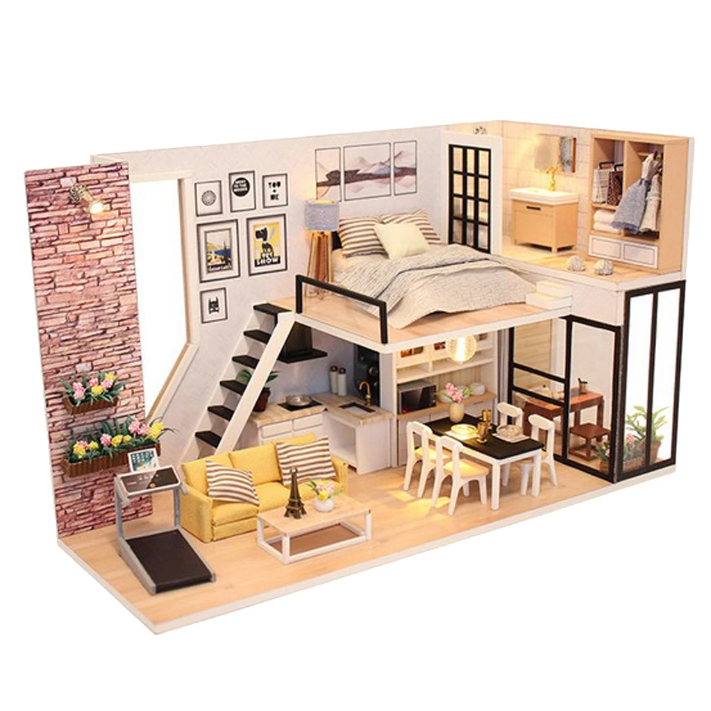 

1/24 DIY Handcraft Miniature Project Wooden Dolls House Kids Gift - Antique Duplex House Model Collections