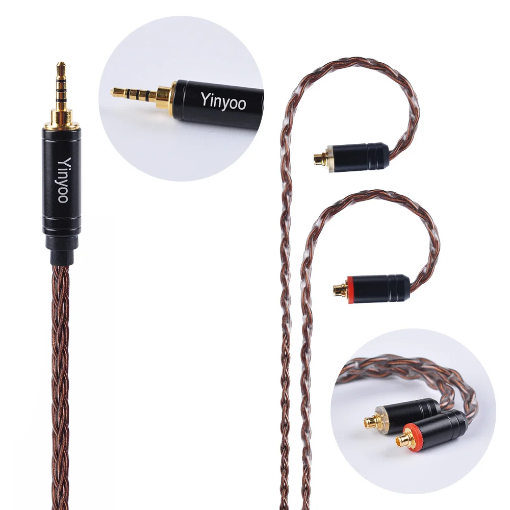 Yinyoo 8 Core чистый Медь кабель 2,5/3,5/4,4 мм балансный кабель с MMCX/2pin разъем для KZAS10 ZSN PRO ZST ZS6 C10 C16 - Цвет: MMCX 2.5
