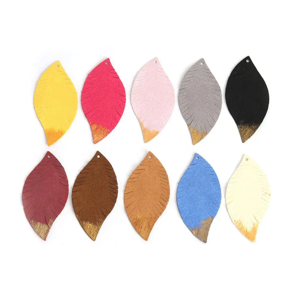 

Doreen Box PU Leather Pendants Leaf Multicolor Jewelry Accessories Findings for DIY Necklace Bracelet Making 6cm x 3cm, 10 PCs