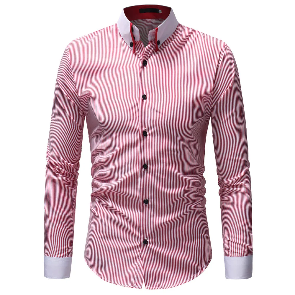 WSGYJ рубашка в мелкую полоску корейские модные повседневные рубашки с длинными рукавами хлопковая деловая классическая мужская рубашка мужская одежда