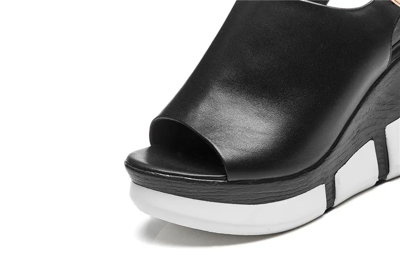 YMECHIC/ г. летние женские босоножки из натуральной кожи с открытым носком обувь на танкетке черные, белые сандалии-гладиаторы на платформе с пряжкой