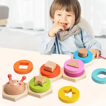 

Besegad Funny Caterpillar Shape Wooden Puzzle Matching Stacking Tower Toddler Toys for Preschool Supplies