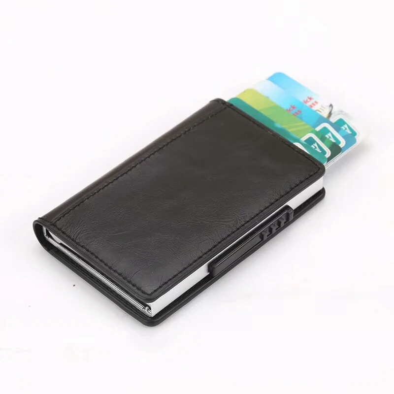 

2019 New PU Leather Metal Men ID Bank Card Holder RFID Aluminium Fashion Credit Card Holders With RFID Blocking Mini Wallet