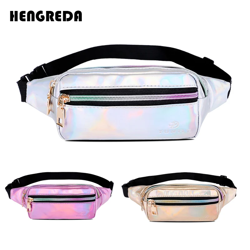 

2019 Laser Holographic Waist Bags Hologram Fanny Pack Slim Shiny Neon PU Bum Bag Belt Leather Pocket for Women Girl Travel Party