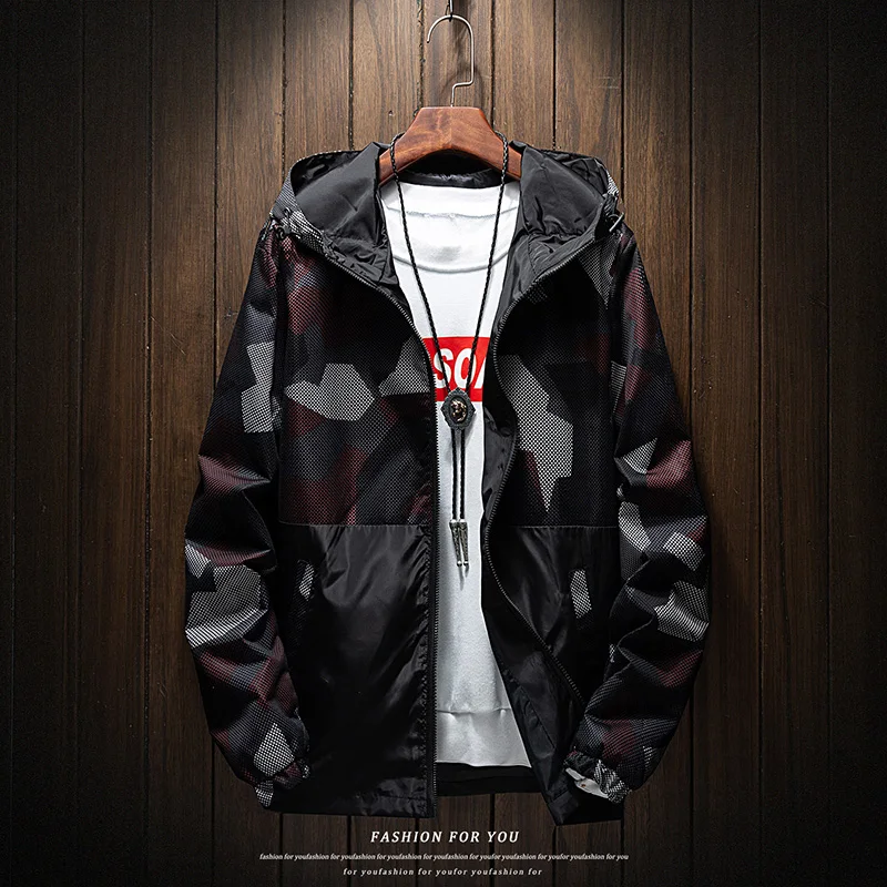 

new Men Jacket Coats Male Causal Hooded Camouflage Jacket Thin Double-sided Outwear Spring Autumn Bomber Jackets plus size S-7XL