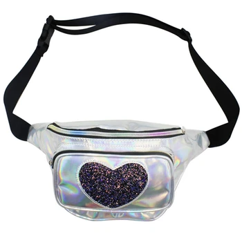 

Holographic Pack Cute Iridescent Waist Bag Heart Sequin Rainbow Bum Bag With Adjustable Belt For Party Festival Rave Trip