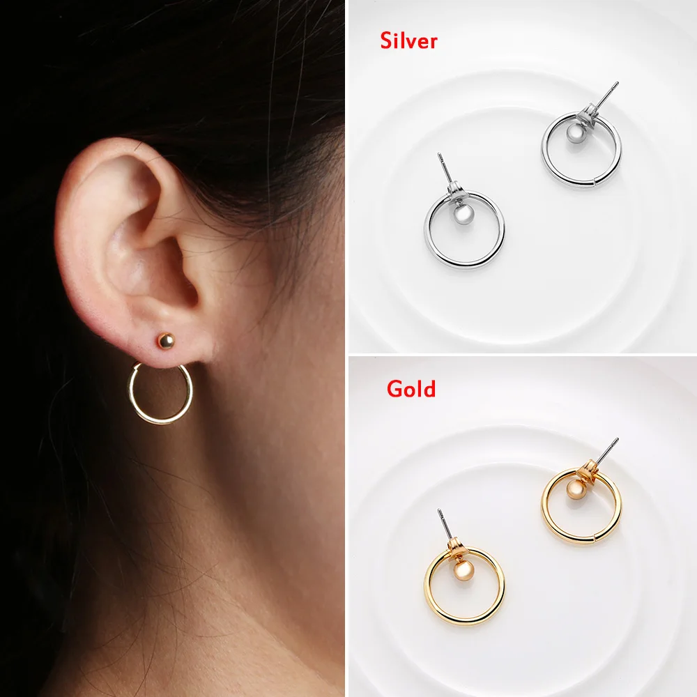 

New Fashion Unisex cute gold color Geometric Round Metal Ear Stud Round Hoop Earrings Jewelry Punk Style gift wholesale E299