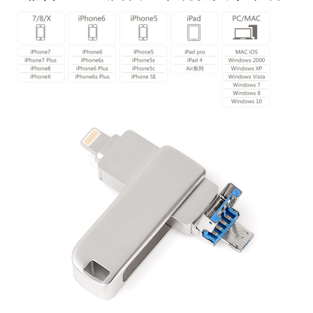 3 in 1 Lightning OTG USB Flash Drive USB 3 0 Pen Drive for iPhone iPad 2