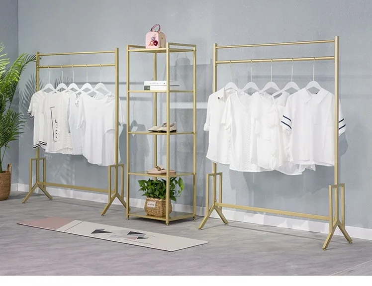 

free shipping Nice Beautiful Gold silver clothing store display rack Women's clothes Children's clothes rack shelves