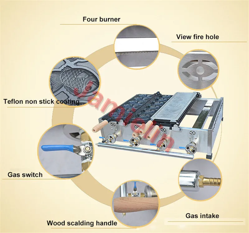 Jamielin самая популярная LPG газовая Рыба Форма Taiyaki машина Двойная плата 12 шт. Корея Рыба Форма корейский Taiyaki вафельный торт духовка