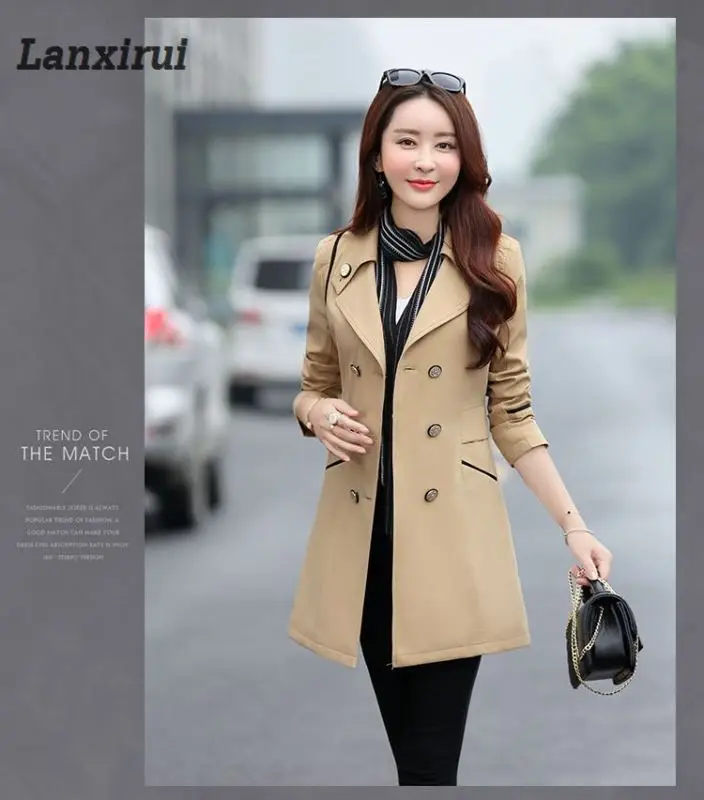 Тренч, специальное предложение, двубортное Женское пальто, Женская ветровка, длинный размер, подходит ко всему, корейское женское тонкое пальто 1007 - Цвет: khaki