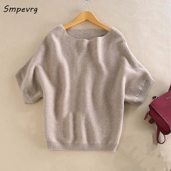 

Smpevrg autumn one word collar short-sleeved Cashmere Sweater women bat sleeve knitted female pullovers woman's woolen Sweaters