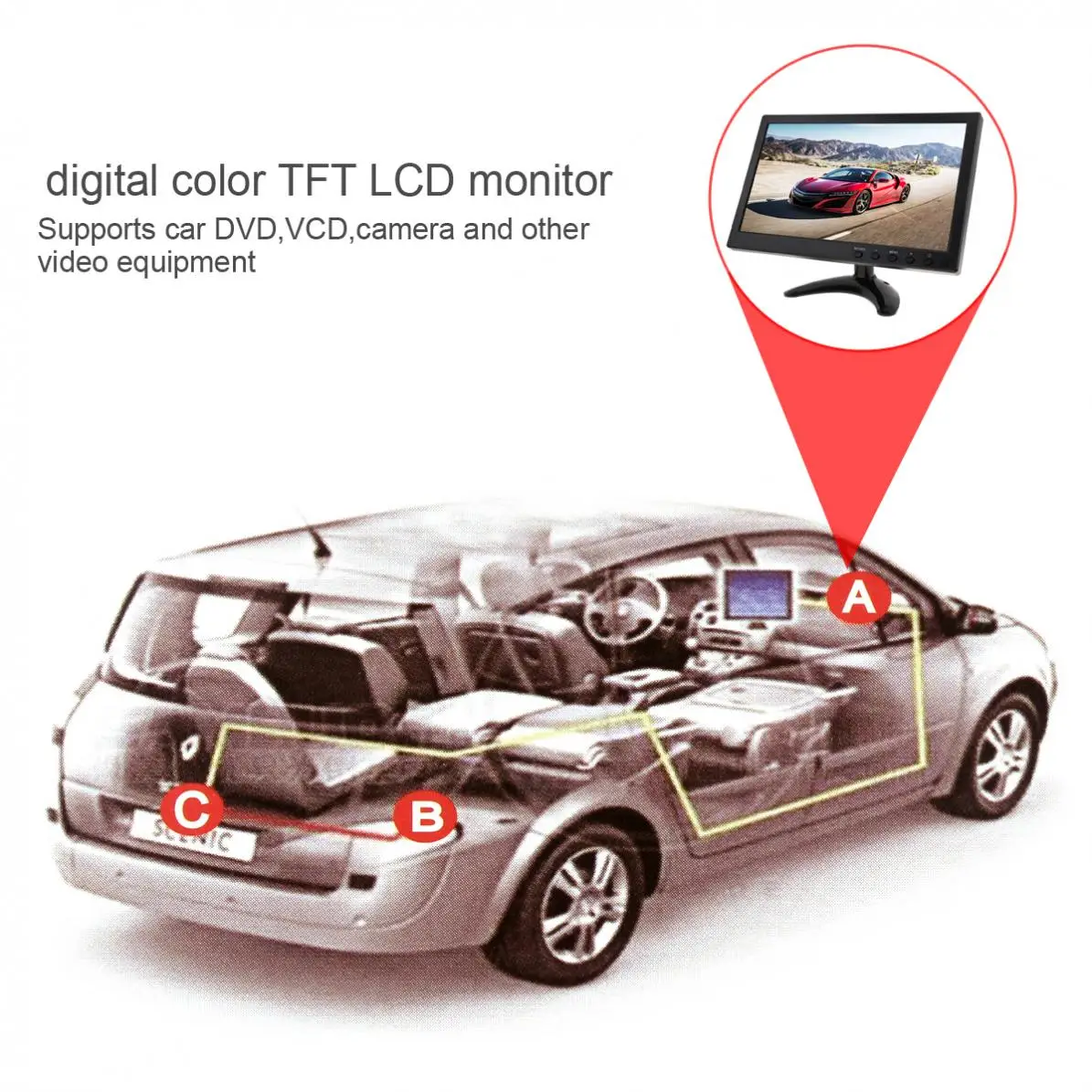  10.1 Inch HD IPS TFT LCD Car Monitor Mini TV Computer 2 Channel Video Input Security Monitor with S