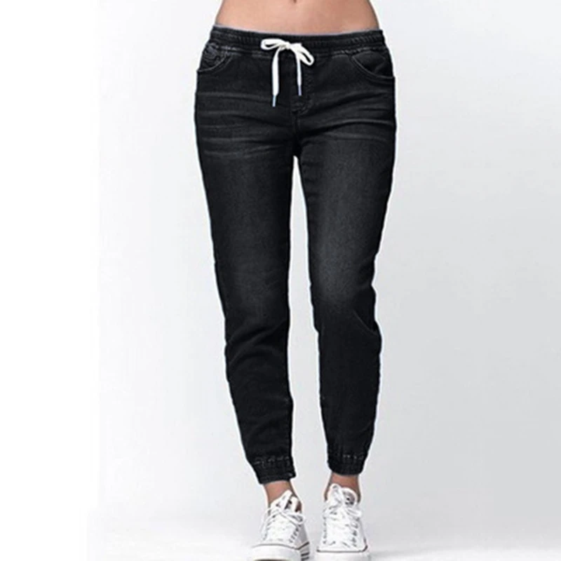 SHUJIN 2019 Women Elastic Pencil Pants Vintage High Waist Mom Jeans Female Casual Slim Fit Black Denim Jeans Plus Size Trousers