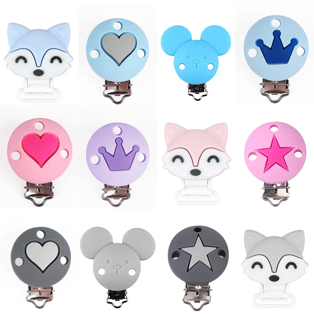 

TYRY.HU Cartoon Pacifier Clips 1pc Mickey Silicone Teether Holder Nipple Clasps Baby Teething Accessories Metal Holder BPA Free