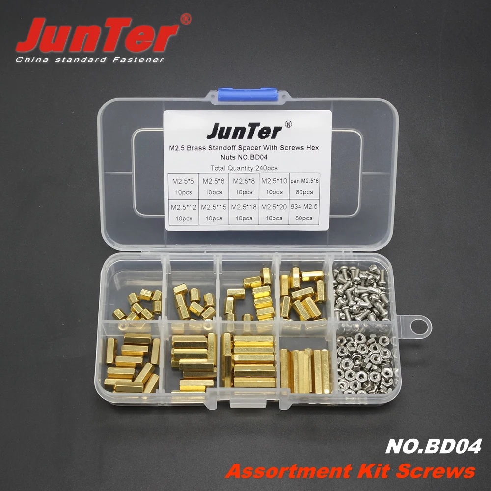 

240pcs M2.5 (2.5mm) Brass Standoff Spacer Female x Female With M2.5*6 Pan Head Screws And M2.5 Hex Nuts Assortment Kit NO.BD04