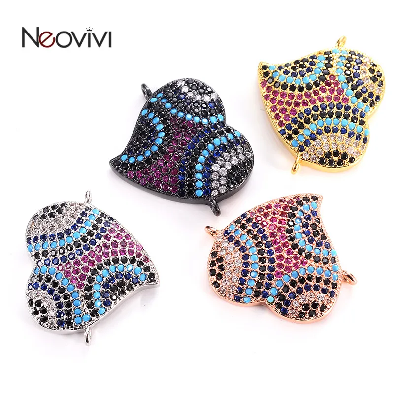 

Neovivi Heart Charms Pave Colorful Zircon Copper Bracelets Connector Classic Beads for Jewelry Making Necklaces Handmade Craft