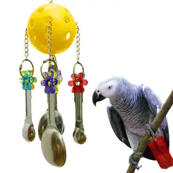 Декоративные игрушки для птичьих клеток висит акриловый шар Нержавеющая сталь ложки колокол для попугаев Какаду Conure DC156