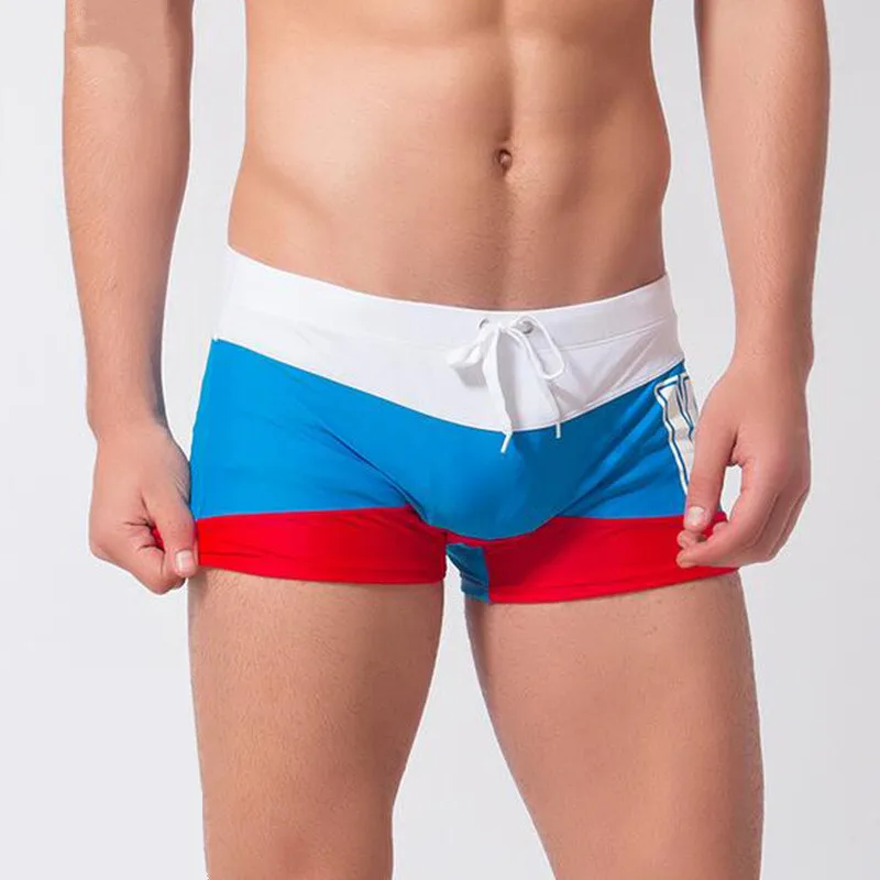 

New Men's Splicing Printed Swimming Boxers Wholesale Sexy Patchwork Hot Spring Beach Bathing Swimming Trunks